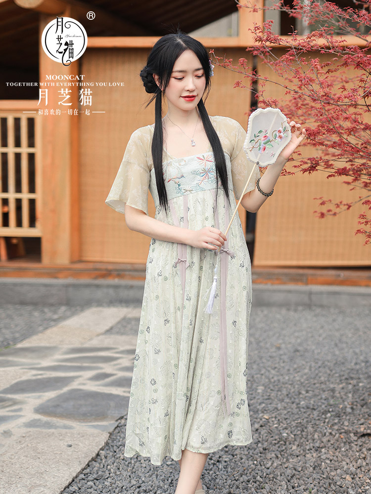 月芝猫【水仙子】齐胸汉服女夏款中国风汉元素改良连衣裙短袖日常